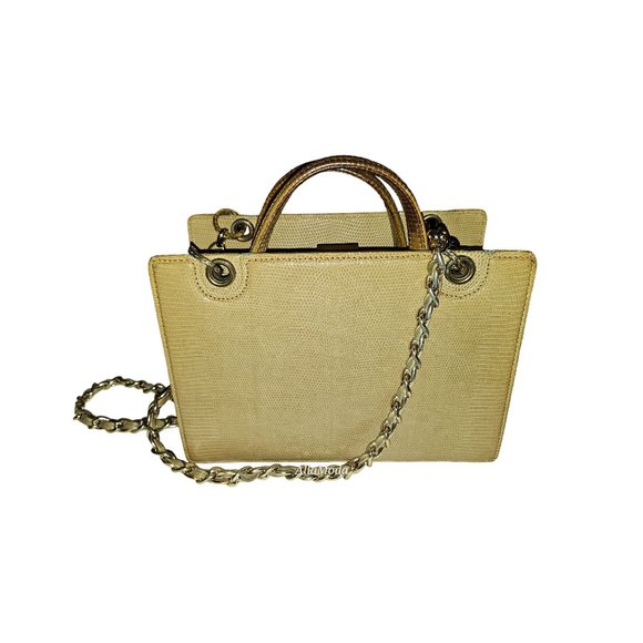 Gucci Handbags - Gucci Honey Reptile Leather 2-way Bucket Bag w Chain Strap